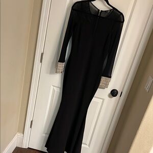 Black Long Sleeve Crew Neck Gown